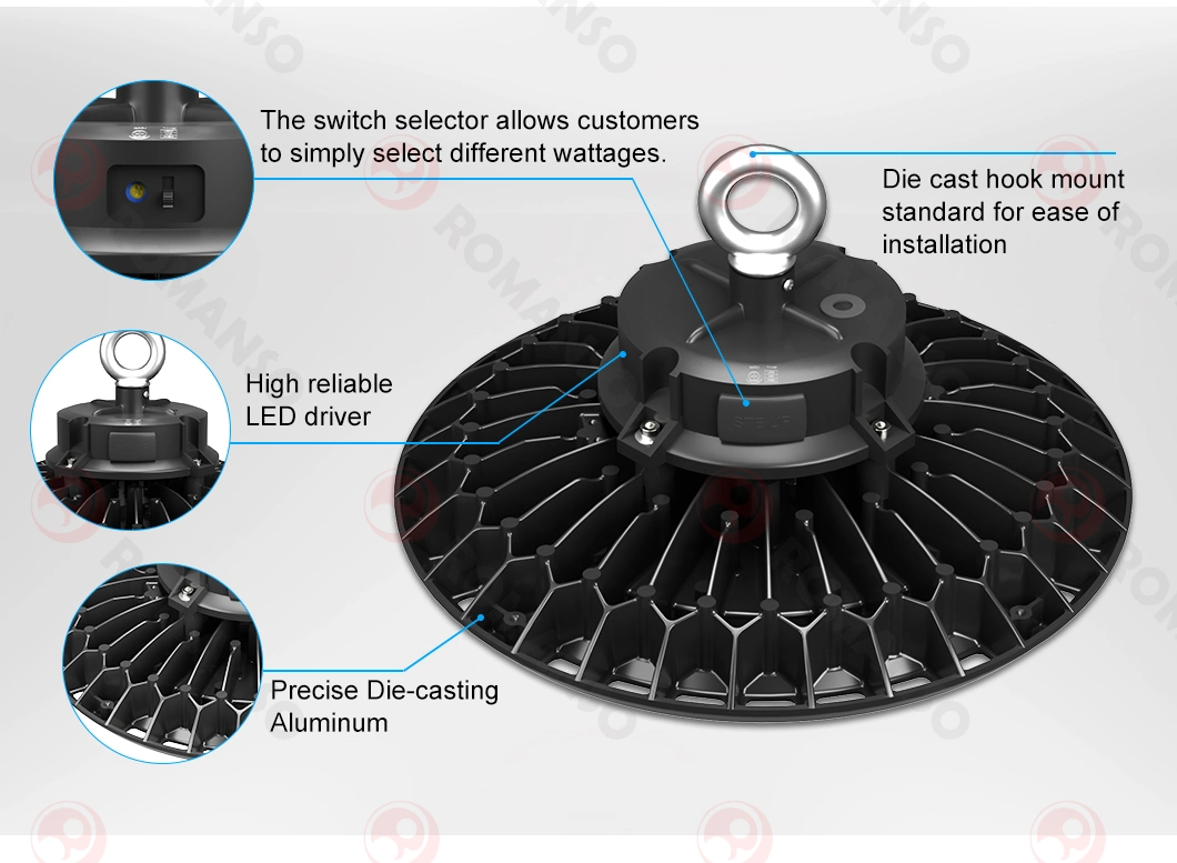 Romanso China Switchable Wattage Industrial LED UFO High Bay Lighting